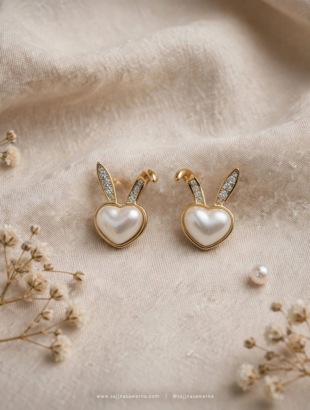Bunny Heart Pearl Studs