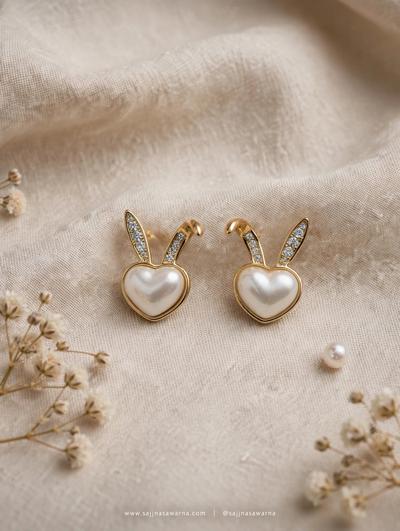 Bunny Heart Pearl Studs