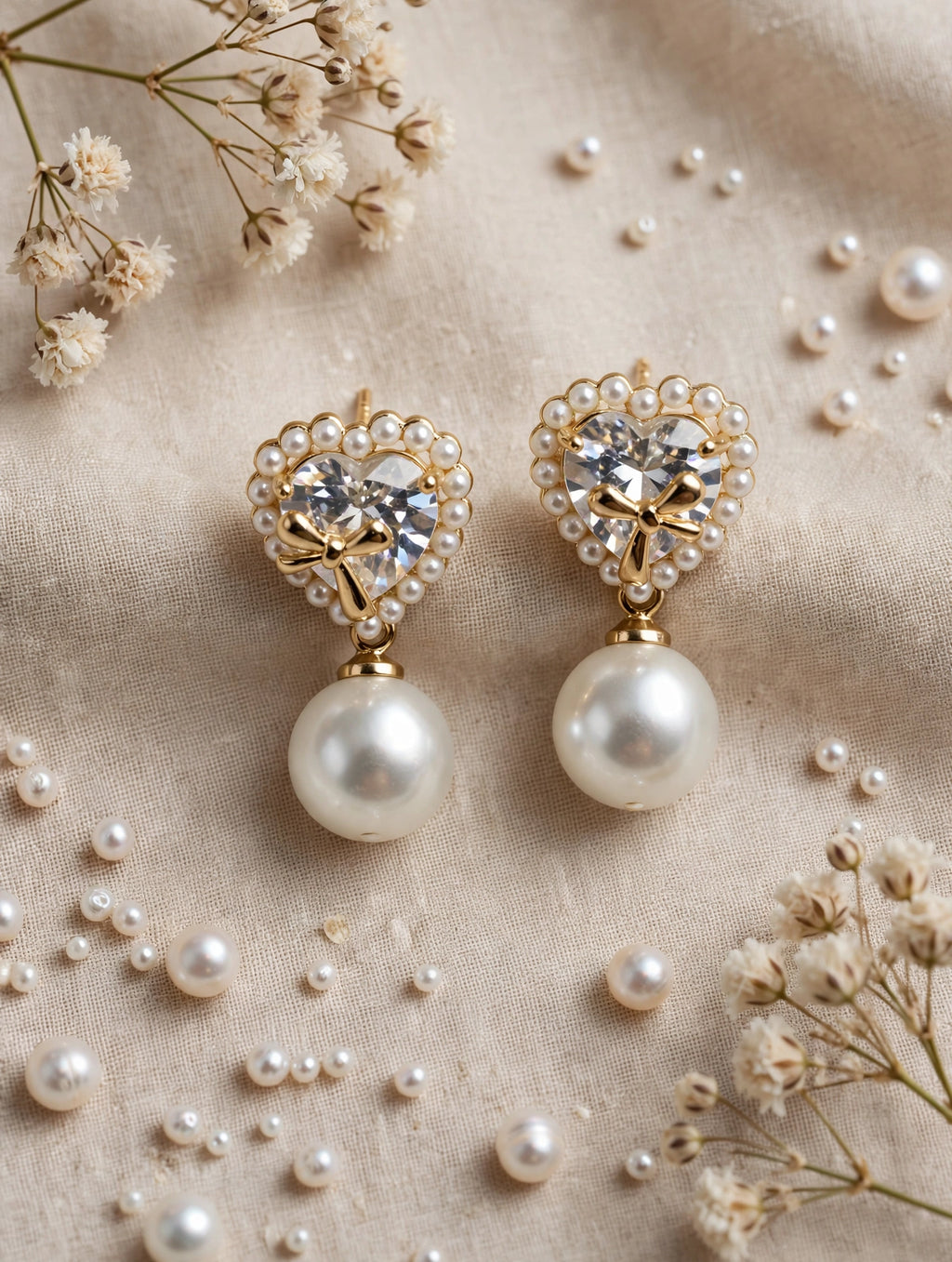 Cupid Bow Heart Earrings – Pearl Drop