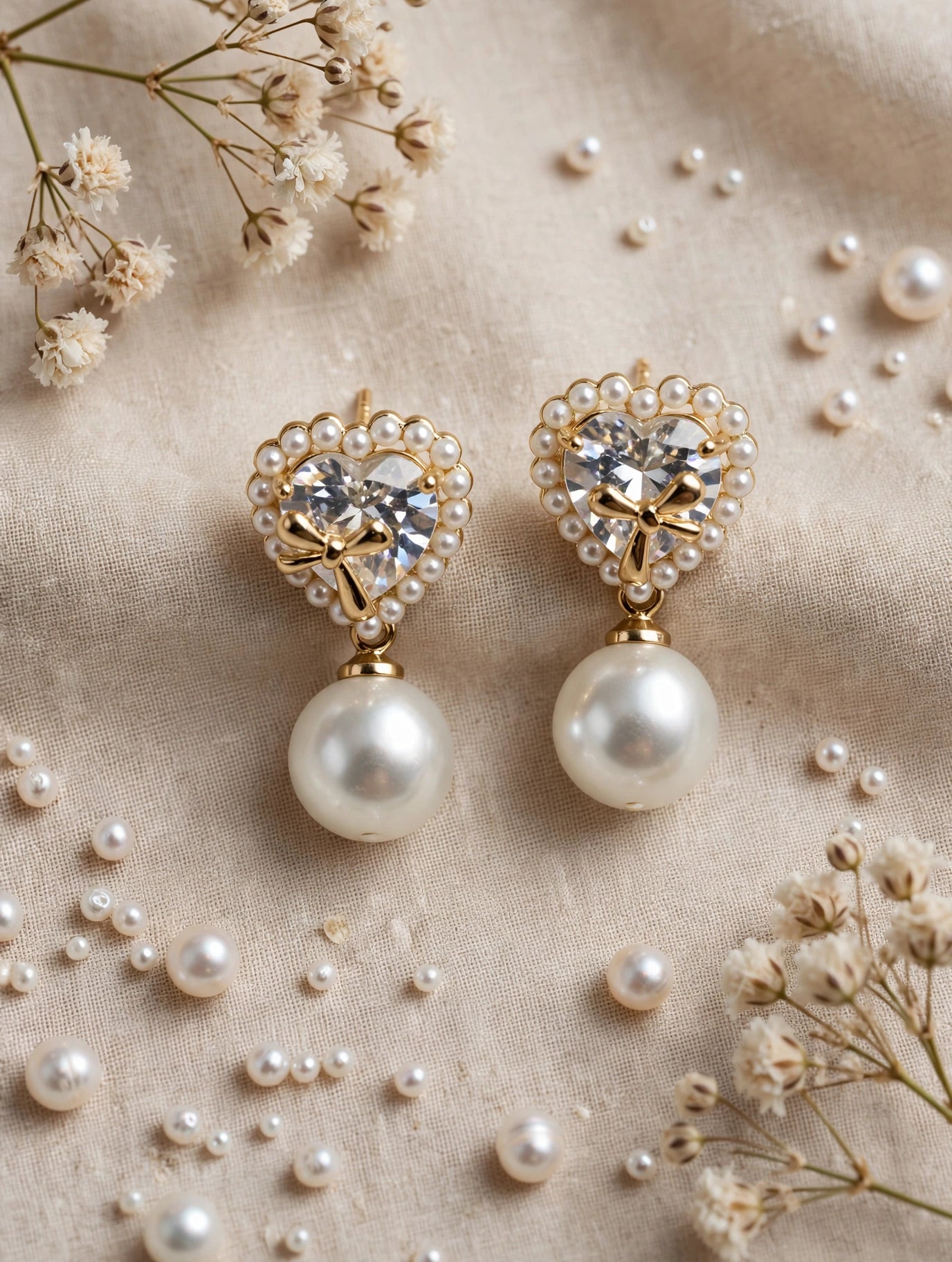 Cupid Bow Heart Earrings – Pearl Drop