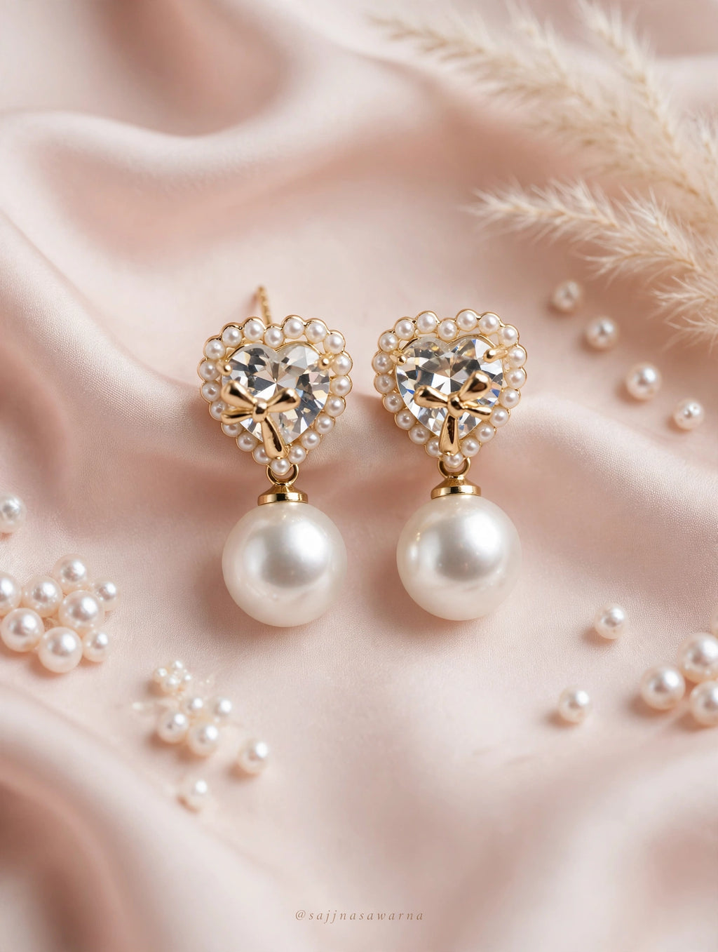 Cupid Bow Heart Earrings – Pearl Drop