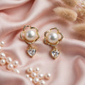 Floral Aura Pearl Heart Drop Earrings