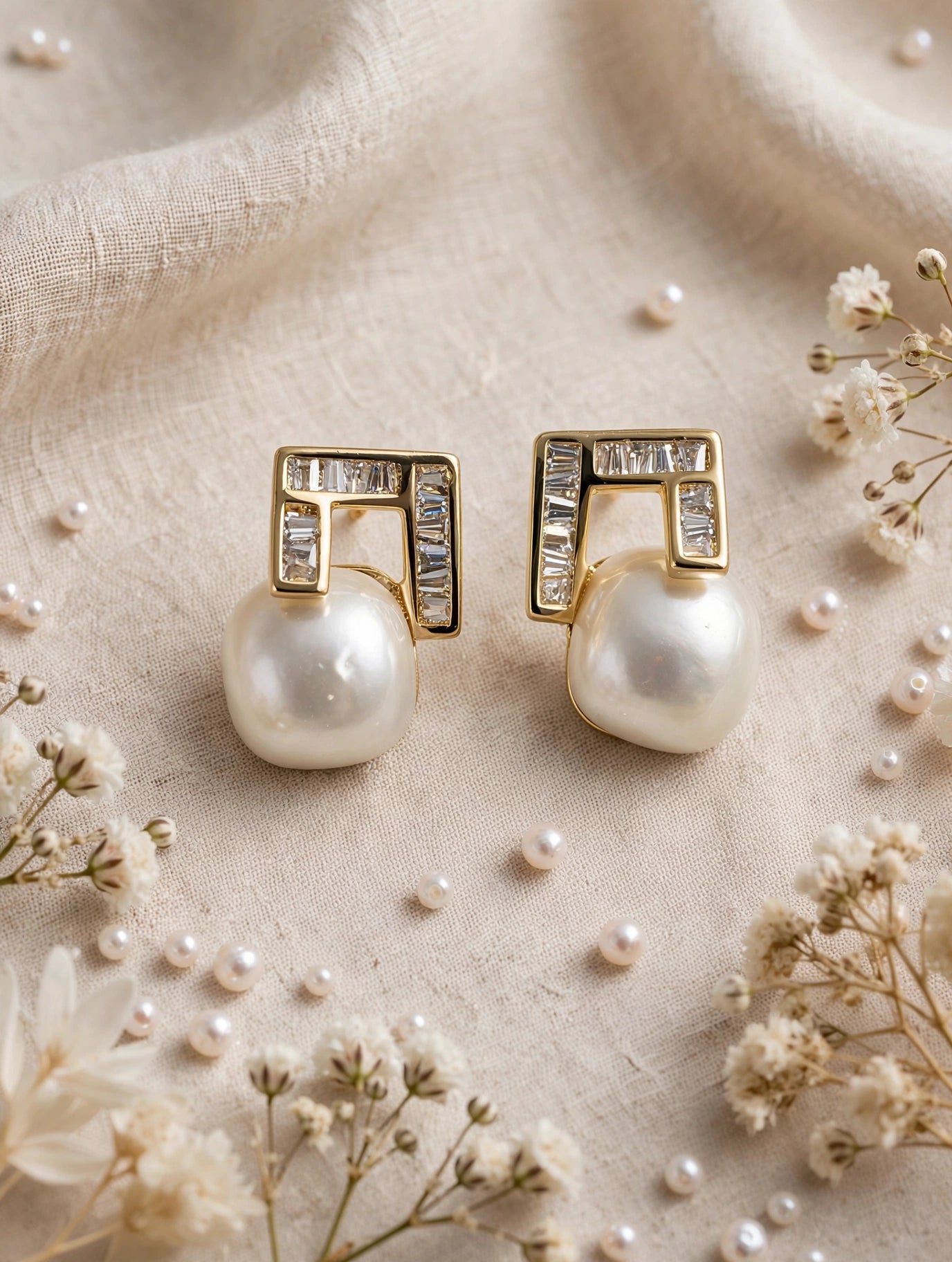 Geo Luxe Baroque Pearl Stud Earrings