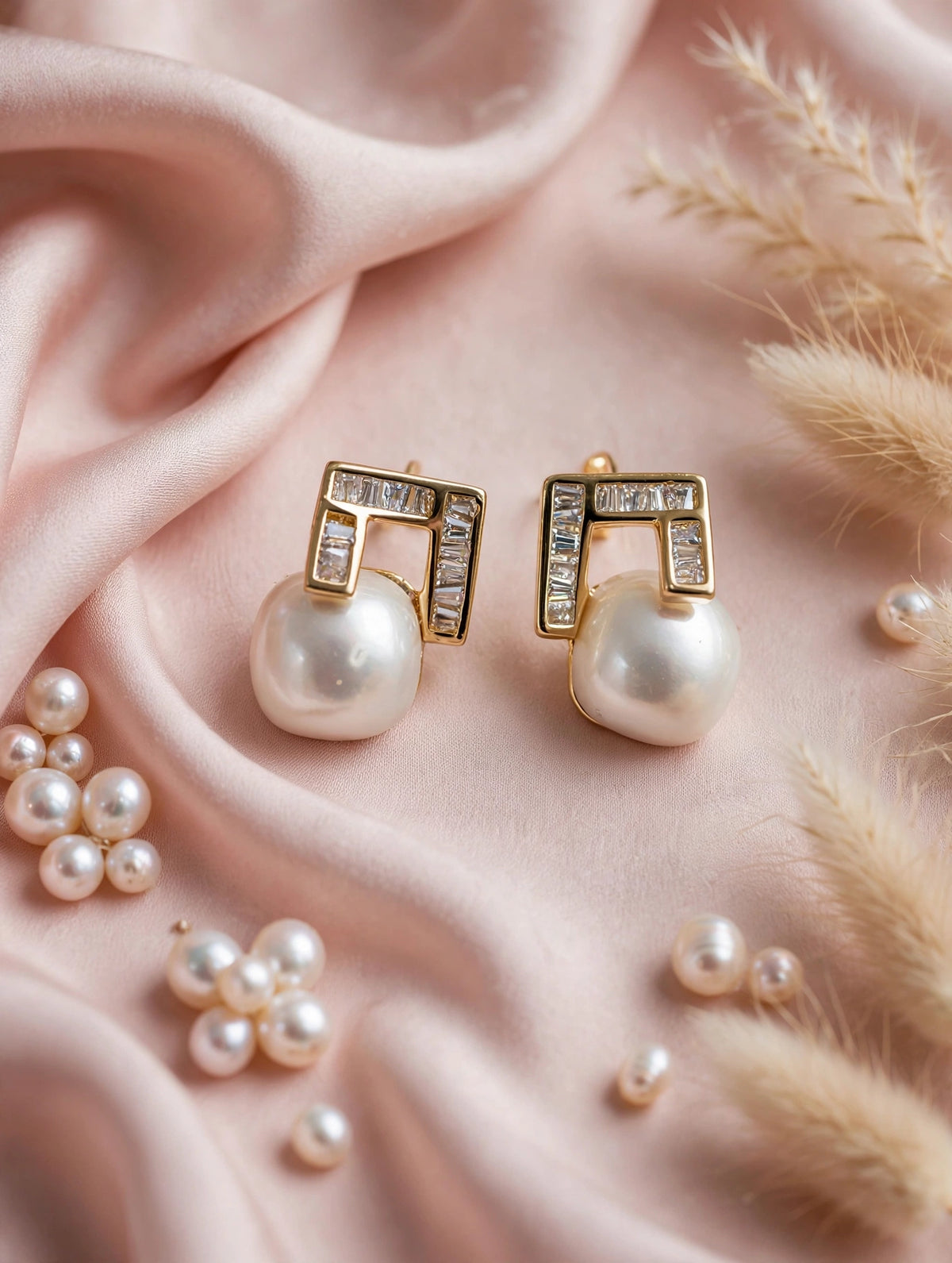 Geo Luxe Baroque Pearl Stud Earrings